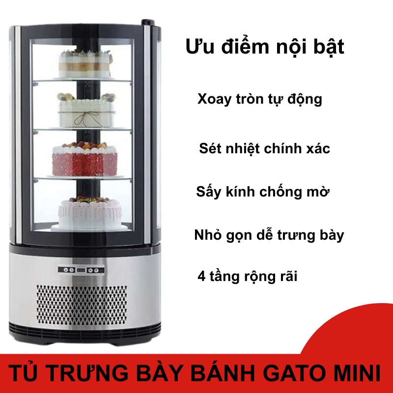 tủ trưng bày bánh gato mini xoay 360 độ