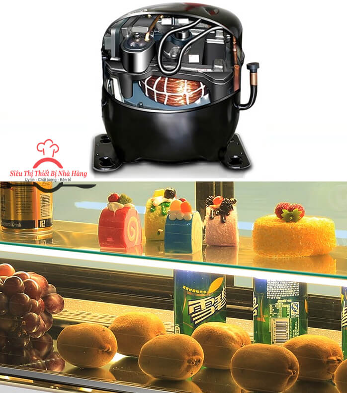 Máy nèn khí của Tủ trưng bày bánh kem để bàn kính cong